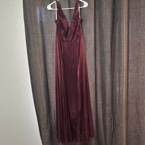 Burgundy Backless Plunge Gown for Prom or wedding. Has pockets!!
